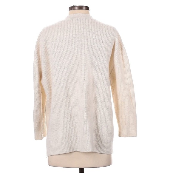 Quince 100% Cashmere Ivory Ribbed Oversized Boyfriend Cardigan - Picture 2 of 7